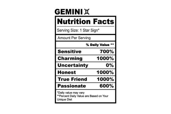 Gemini Zodiac Nutrition Facts SVG Graphics and Crafts Review